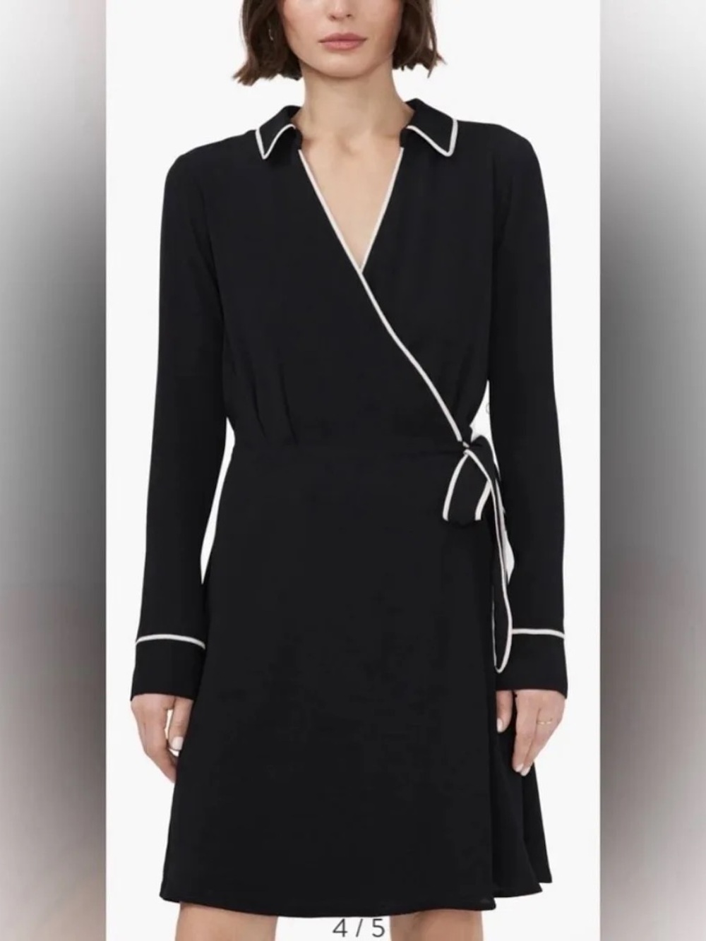 Nordstrom Halogen Black Wrap Dress with White Piping - Never Worn